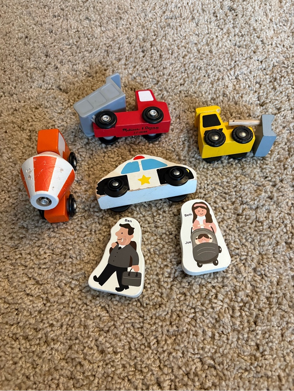 Melissa & Doug Wooden Vehicles and Family Figures - Multi Color Kids Toy Set